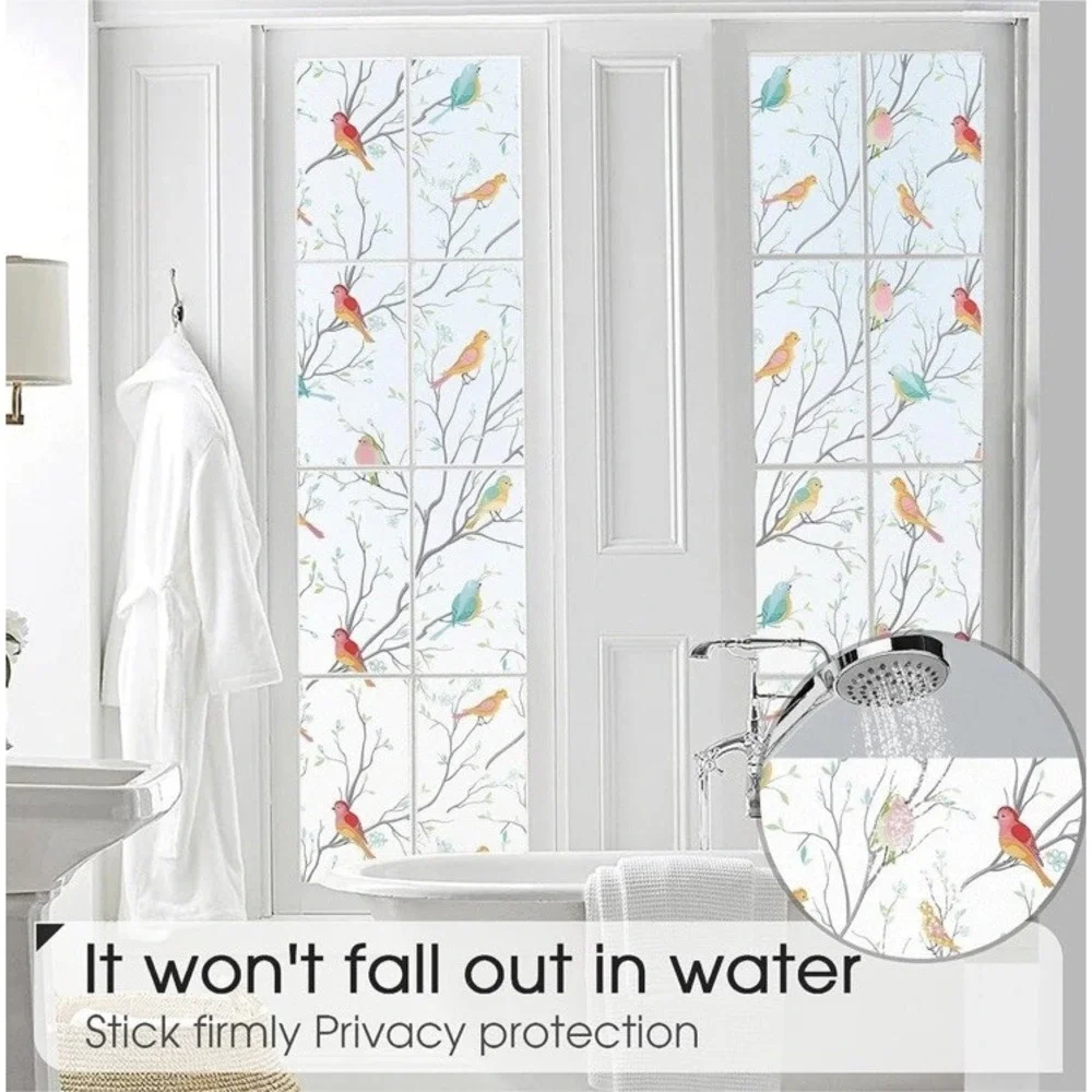 Coavas Window Privacy Film‎ Decorative Bird Stained Glass Window Film Bathroom
